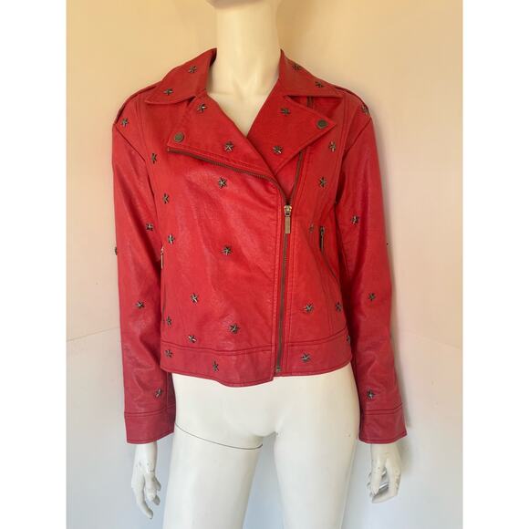 Collection b Star Studded Red Faux Leather Jacket sz S - Picture 1 of 6